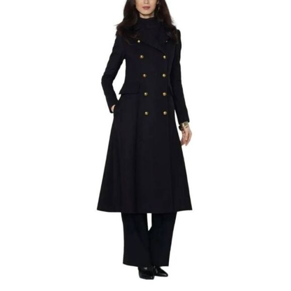 LRL Lauren Ralph Lauren Wool Double Breasted Gold Crest Academia Trench Coat - Picture 1 of 10